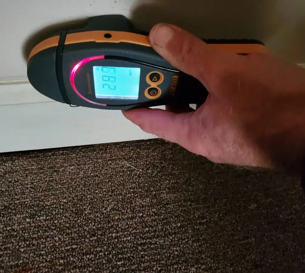 Moisture detection at baseboard during Burst Pipe Cleanup in Davie